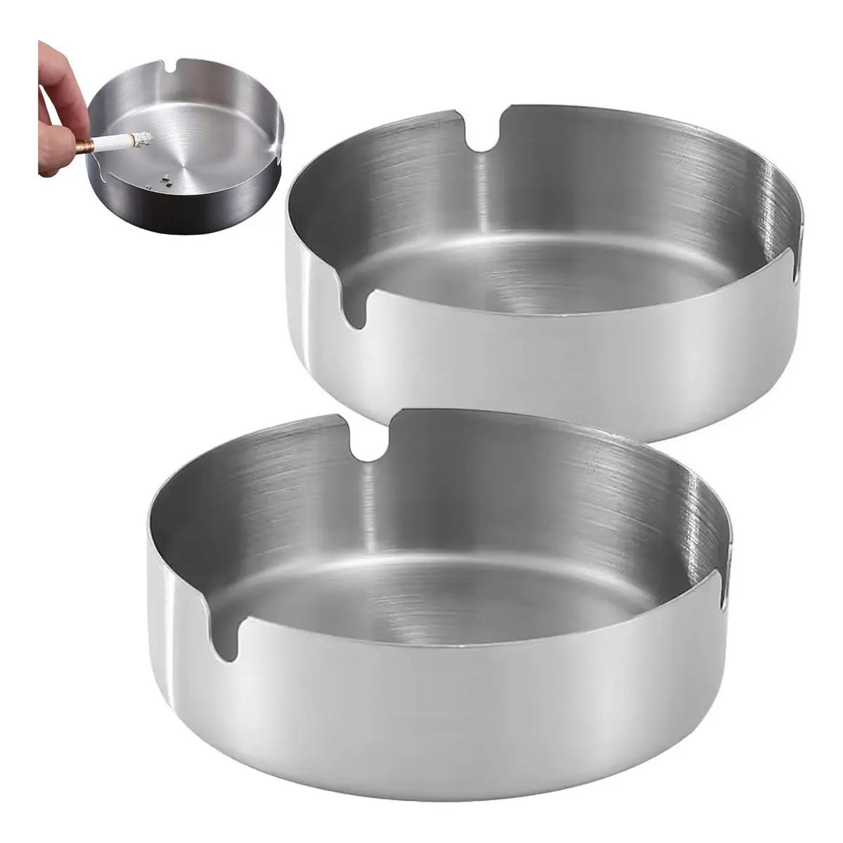 GENERICO - Pack 2 Cenicero Acero Inoxidable Bar Restaurant Hogar 12 Cm