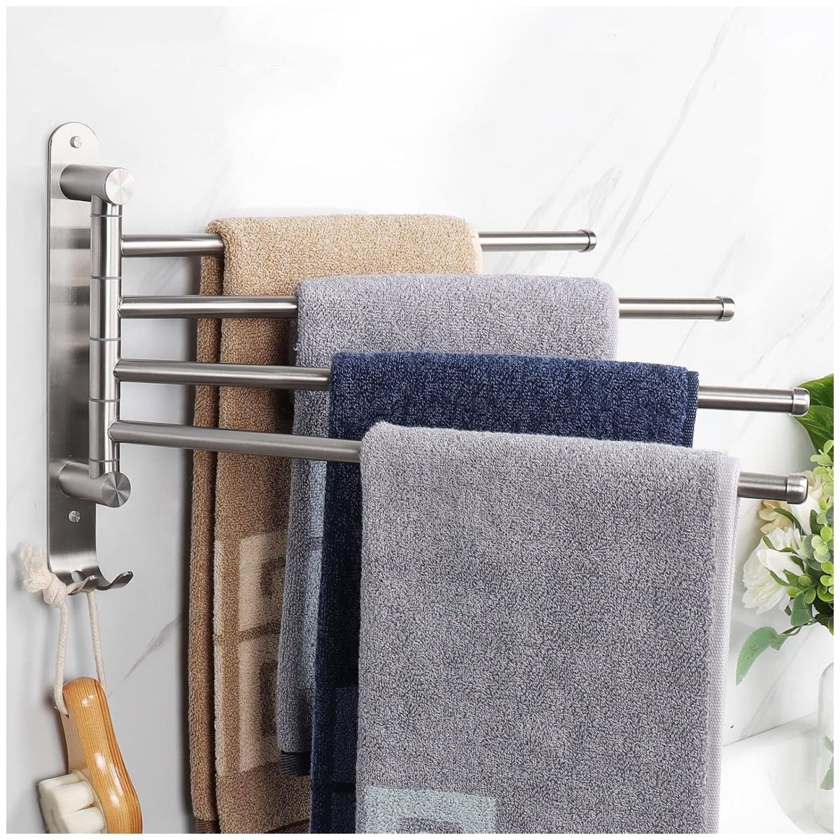 KUANGYE - Toallero Giratorio,Toallero de baño con 4 brazos giratorios extendidos SUS304 que ahorra espacio