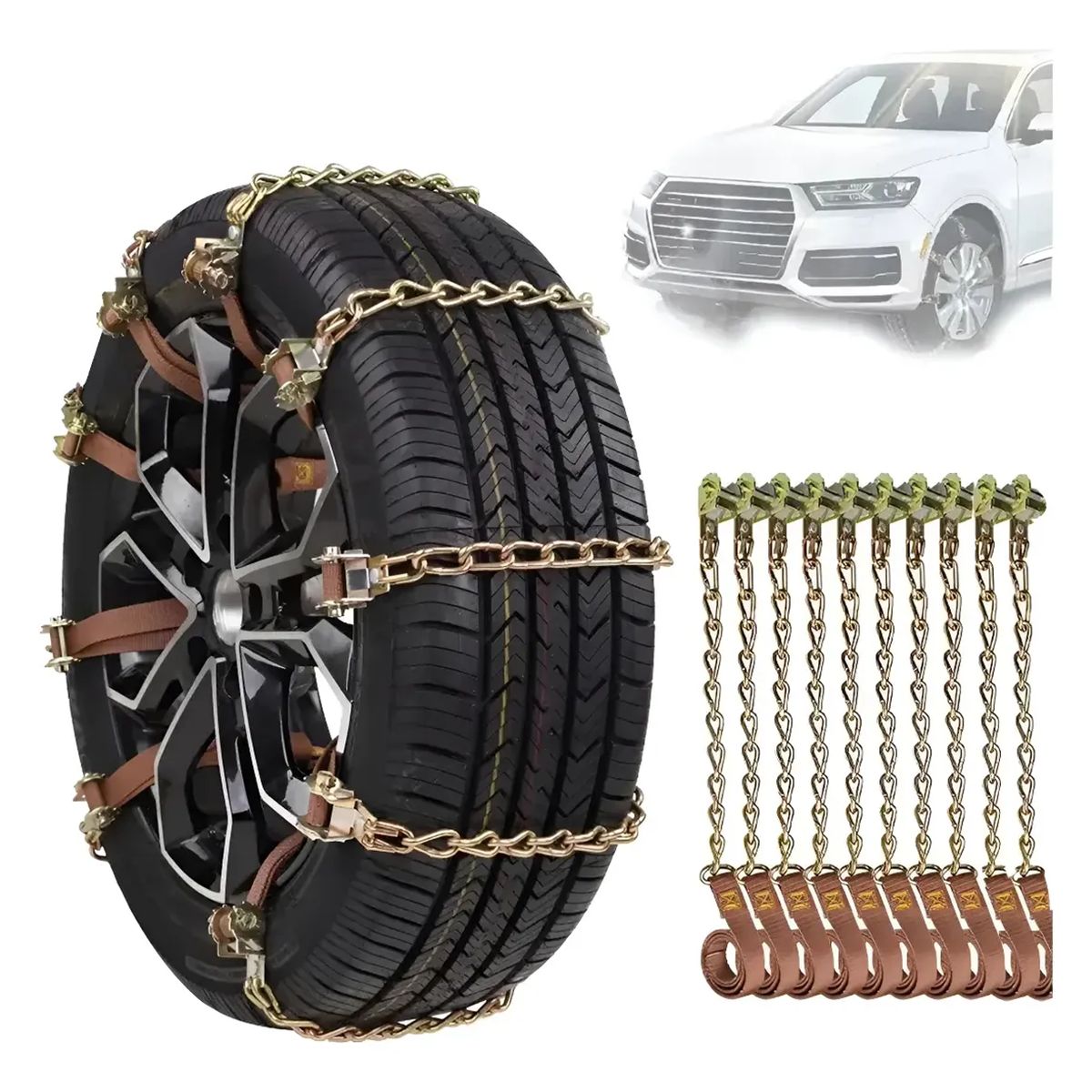 GENERICO - Cadena Nieve Set 10u Auto Camioneta Ajustable Acero 165-215