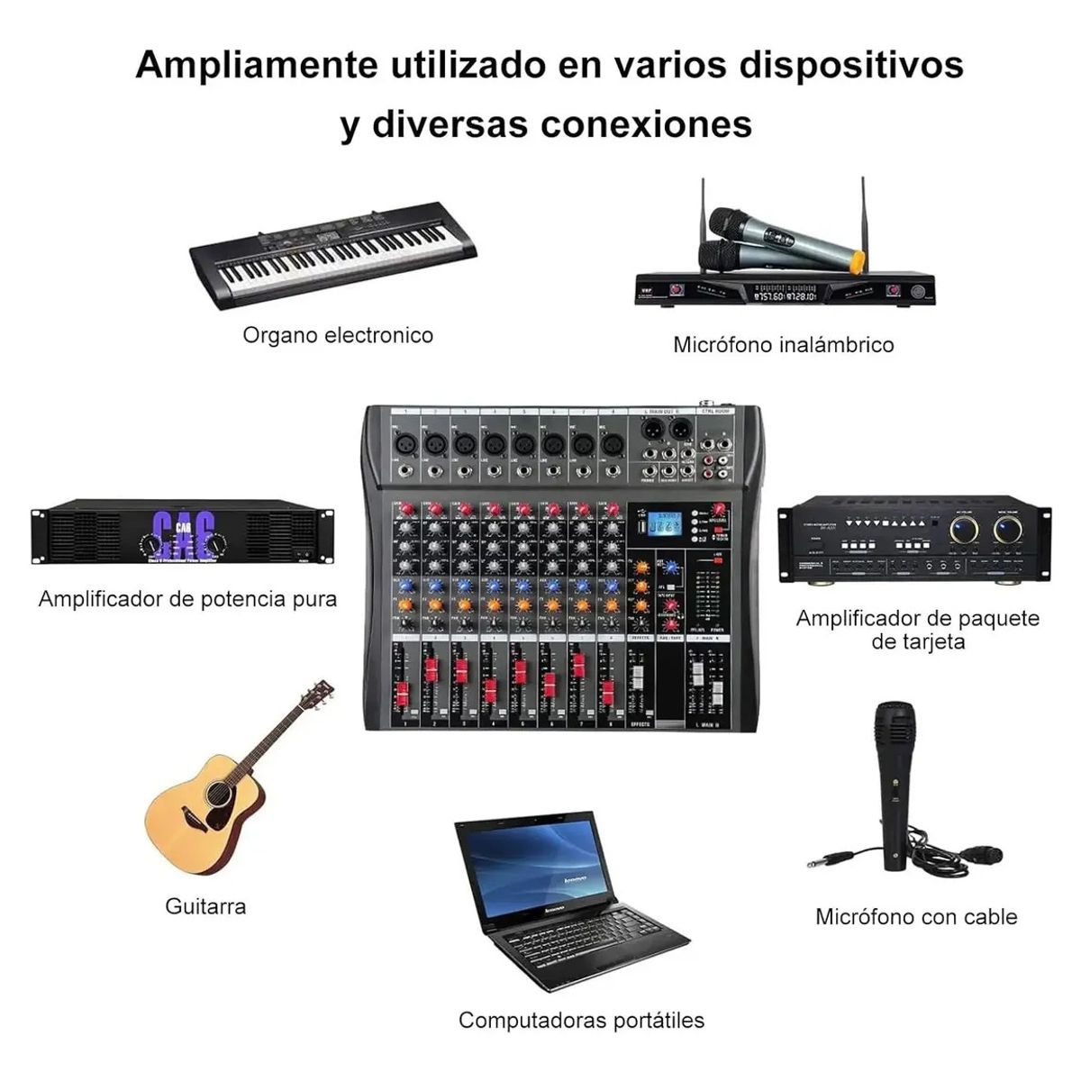 METEX - Mezcladora Amplificada Consola De Audio 8 Canales Bluetooth