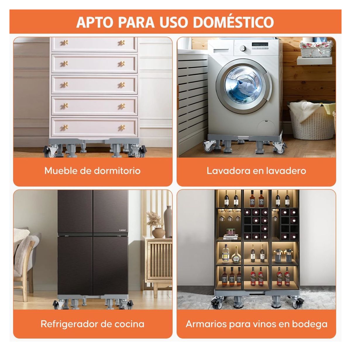MALIK - Base Ajustable con 8 Patax y 4 Ruedas para Muebles Pesados