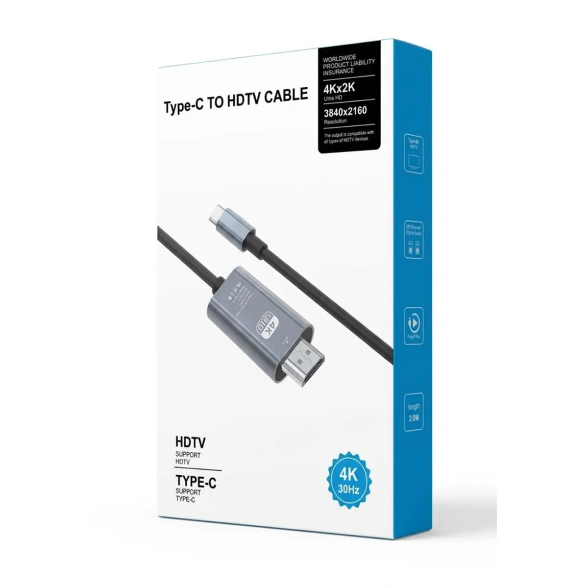 Adaptador USB-C a HDMI 4K 2 Metros para Laptop y Celular, marca MALIK - Foto 2