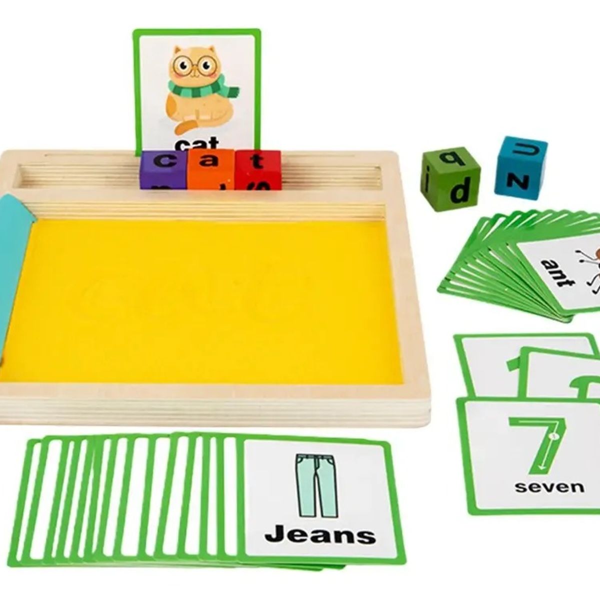 GENERICO - Caja Sensorial Arena Tarjetas Educativas Letras y Números