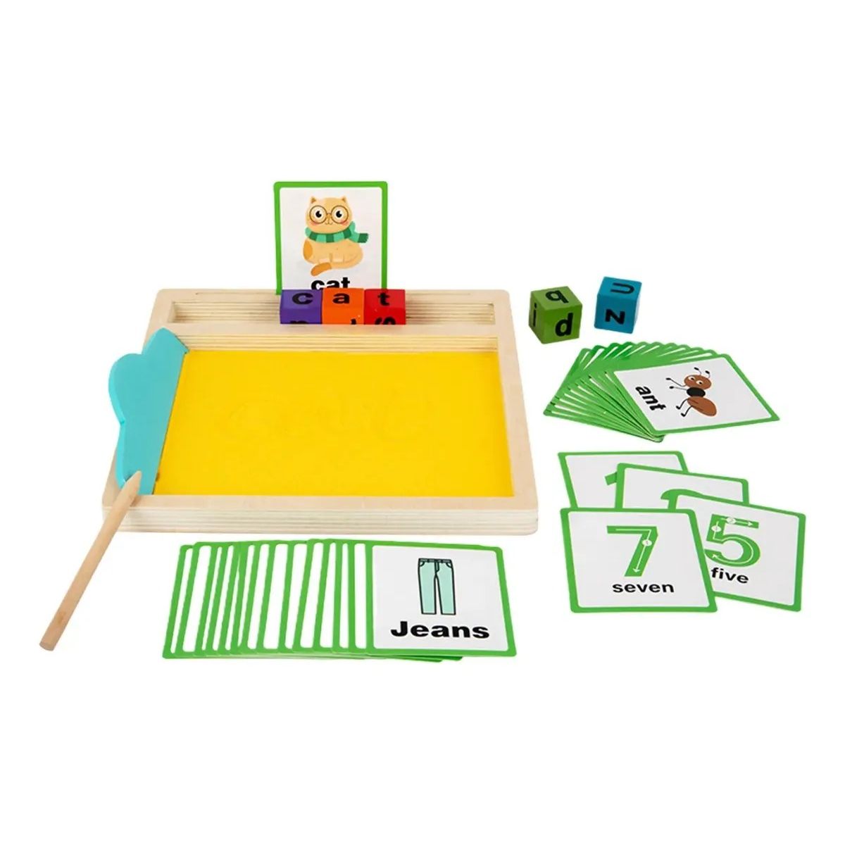 GENERICO - Caja Sensorial Arena Tarjetas Educativas Letras y Números