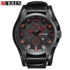 CURREN - 8225 marca de lujo Hombre Elegante Cuero Cafe Cuarzo Cronógrafo Moda casual relojes