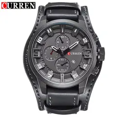 CURREN - 8225 marca de lujo Hombre Elegante Cuero Cafe Cuarzo Cronógrafo Moda casual relojes