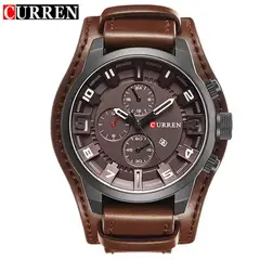 CURREN - 8225 marca de lujo Hombre Elegante Cuero Cafe Cuarzo Cronógrafo Moda casual relojes
