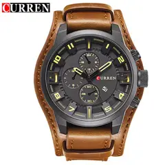 CURREN - 8225 marca de lujo Hombre Elegante Cuero Cafe Cuarzo Cronógrafo Moda casual relojes
