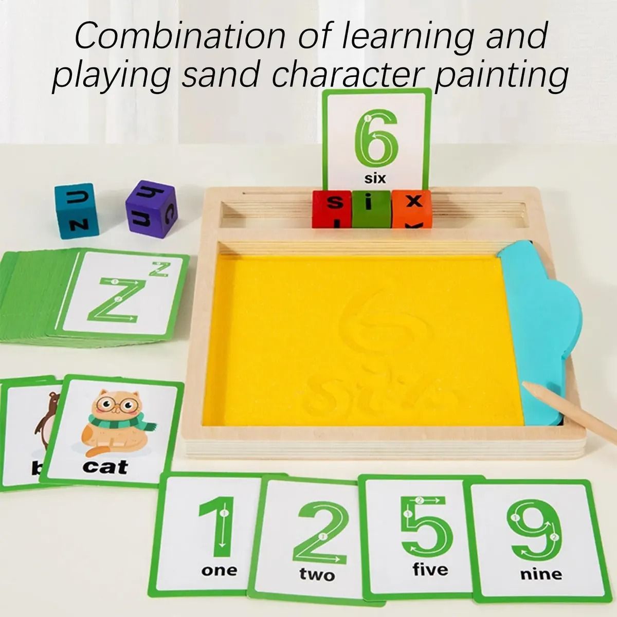 GENERICO - Caja Sensorial Arena Tarjetas Educativas Letras Y Números