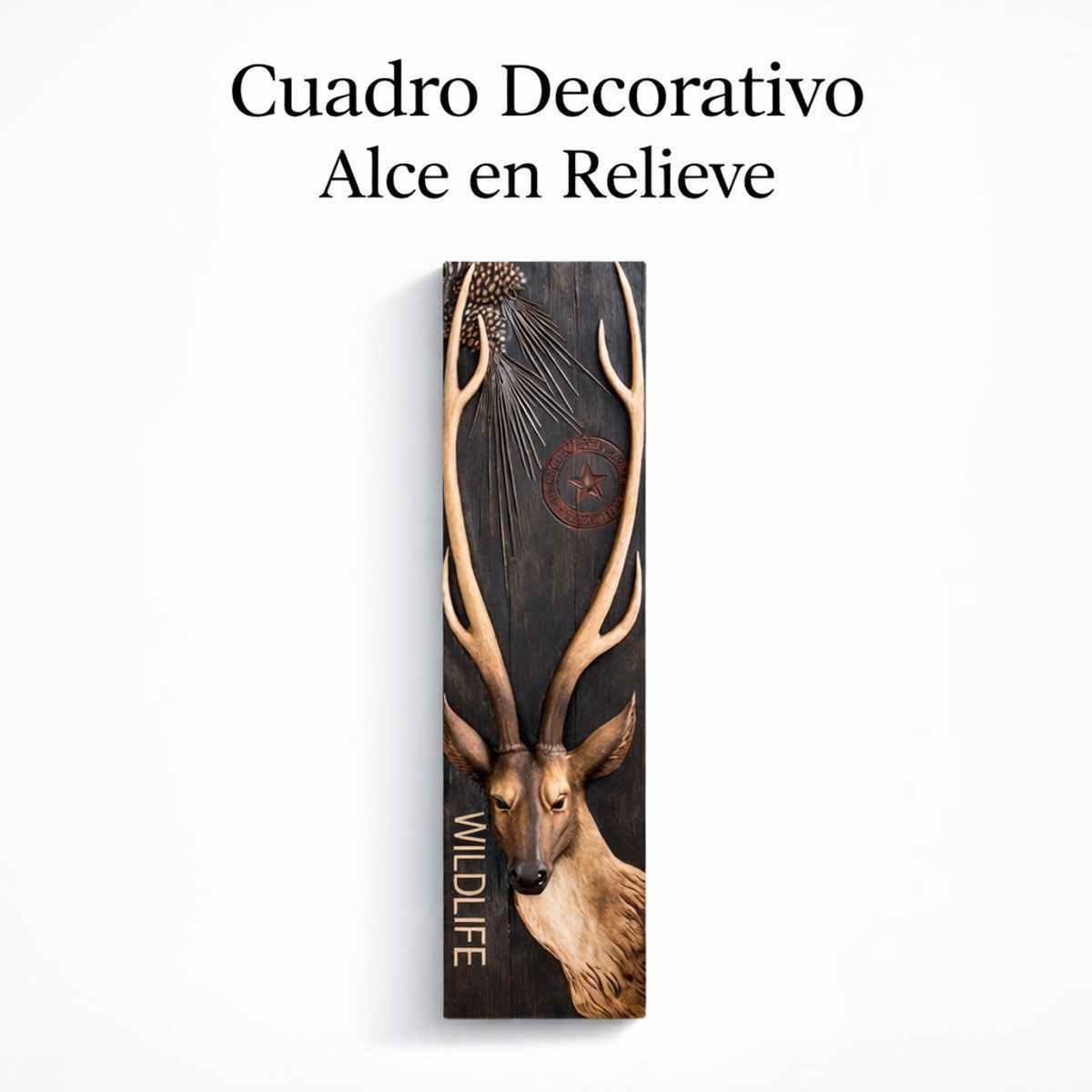 GENERICO - Cuadro Escultural Alce en Relieve  Estilo Nórdico Premium
