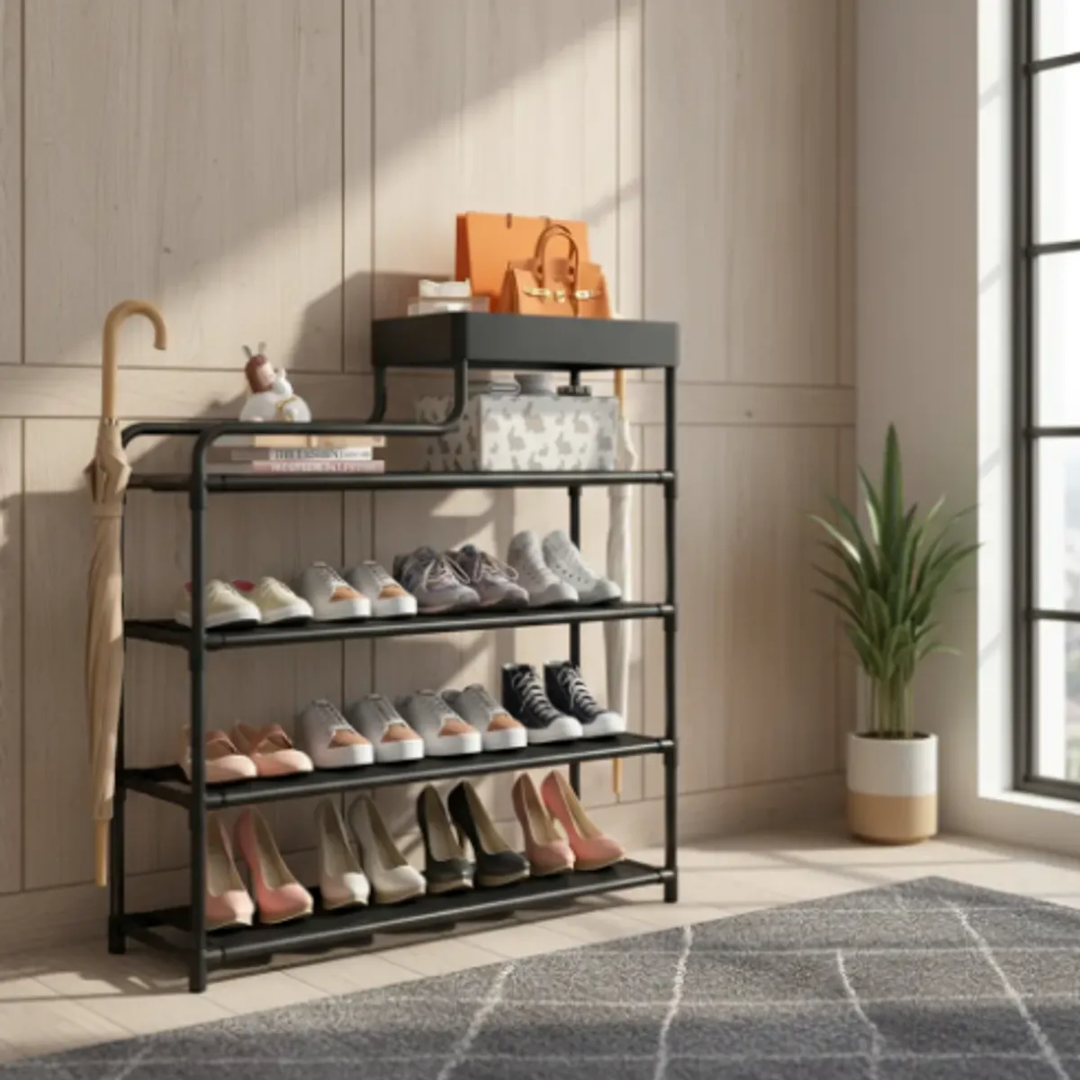 GENERICO - Rack Zapatero 5 Niveles Organizador Hall Multiusos 3 En 1
