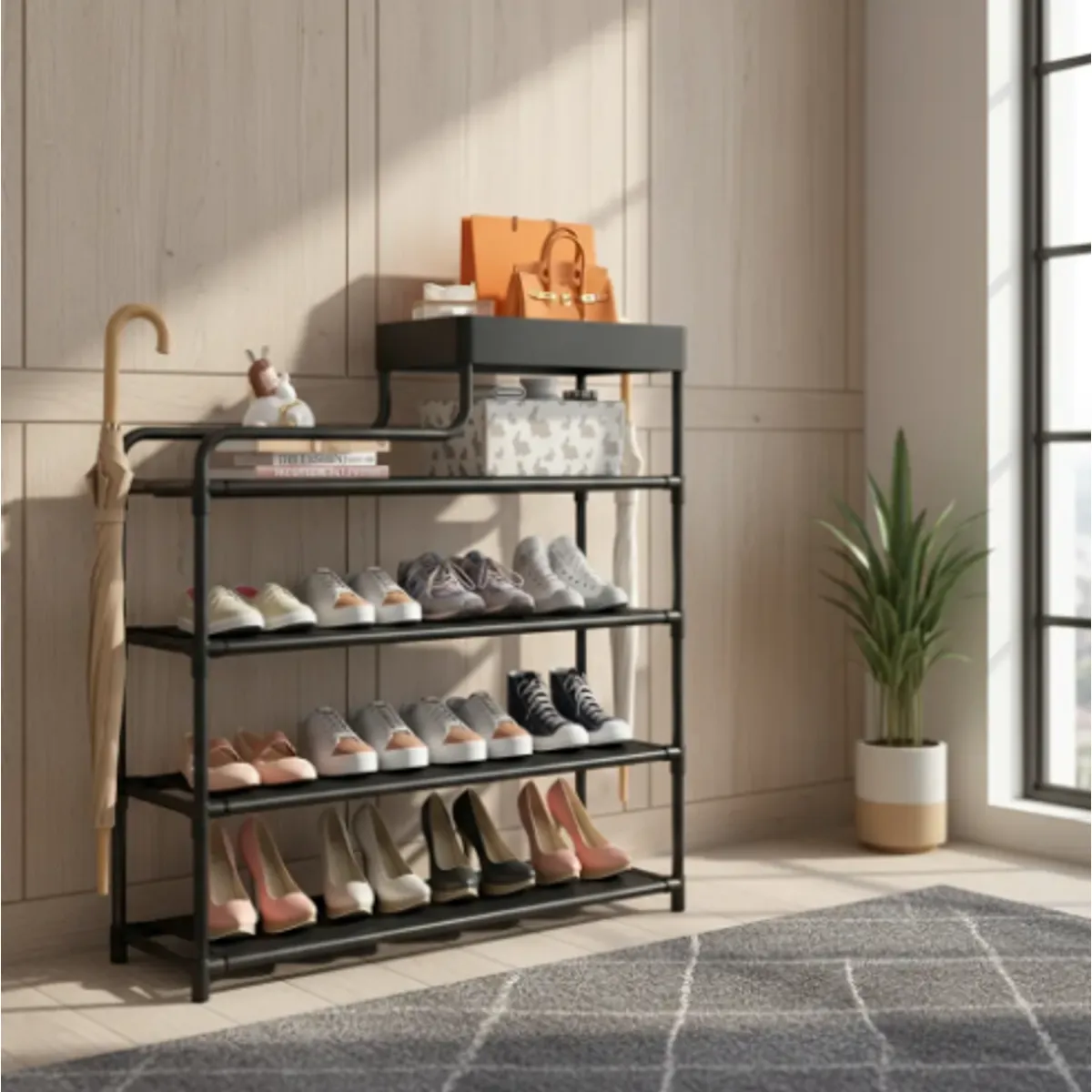 GENERICO - Rack Zapatero 5 Niveles Organizador Hall Multiusos 3 En 1