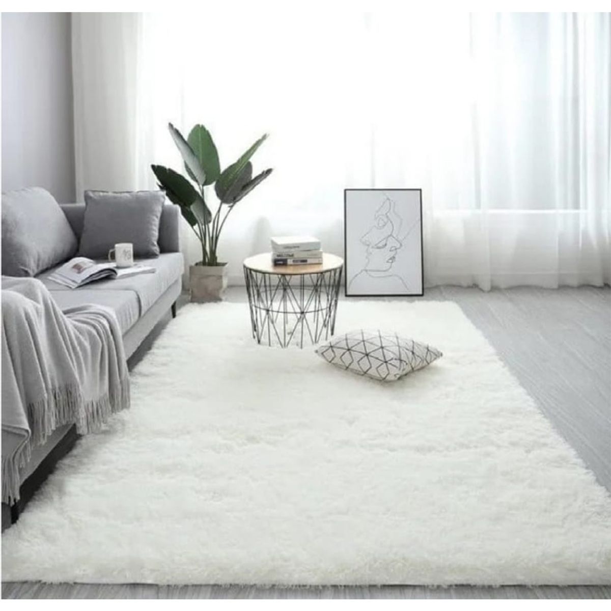 GENERICO - Alfombra Peluda Tipo Shaggy 200x240 Color Blanco