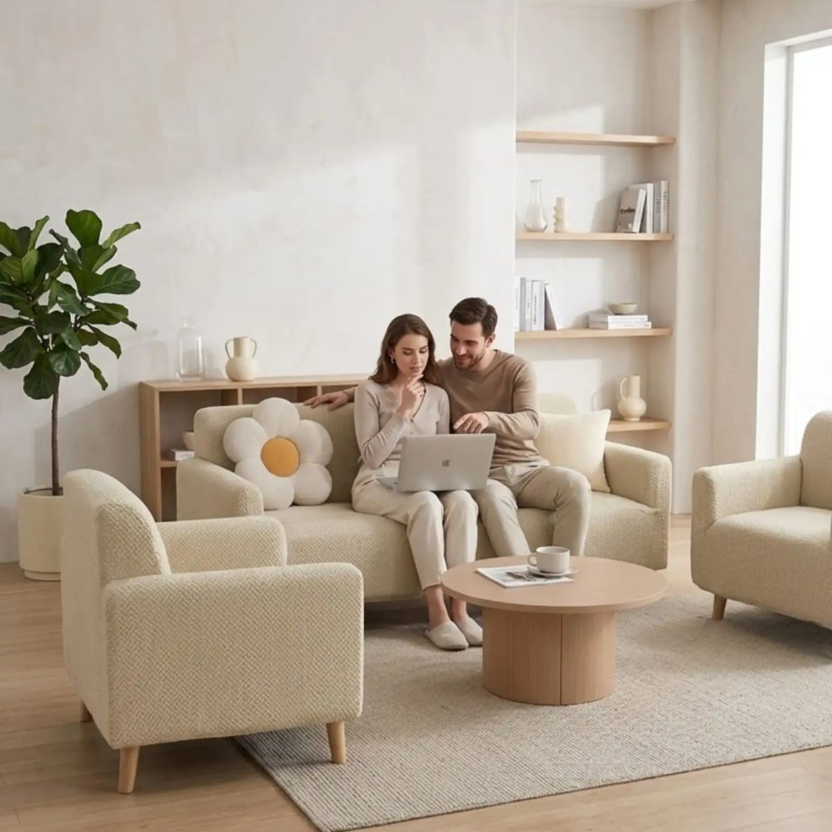 GENERICO - Juego de Cubre Sillón 3+1+1 Texturizado Premium - Ajuste Perfecto