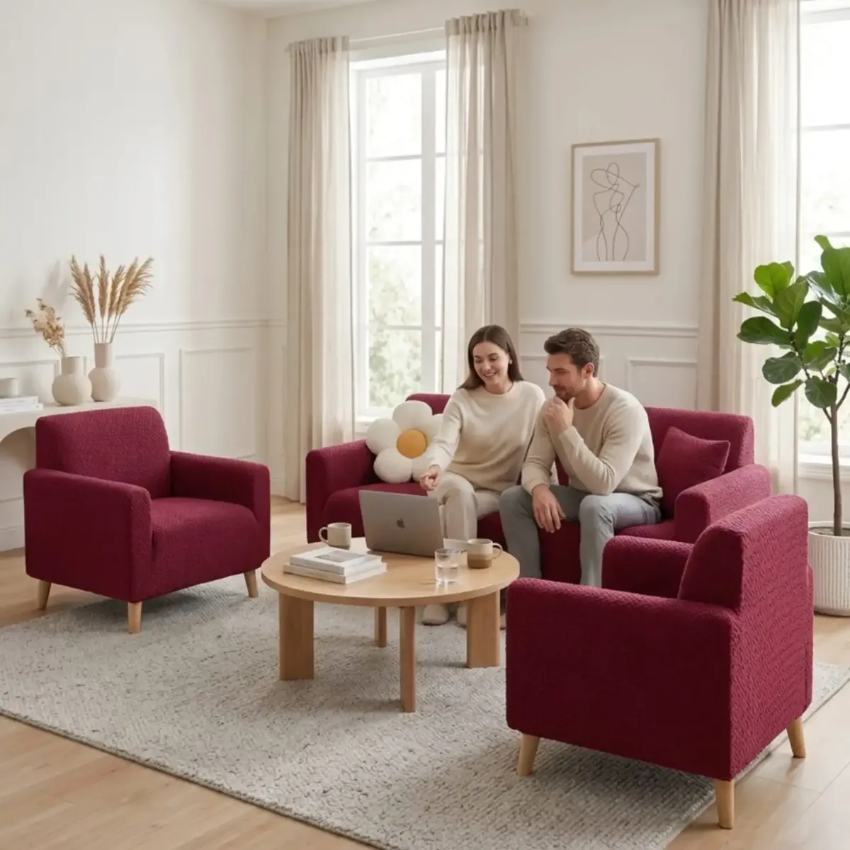 GENERICO - Juego de Cubre Sillón 3+1+1 Texturizado Premium - Ajuste Perfecto