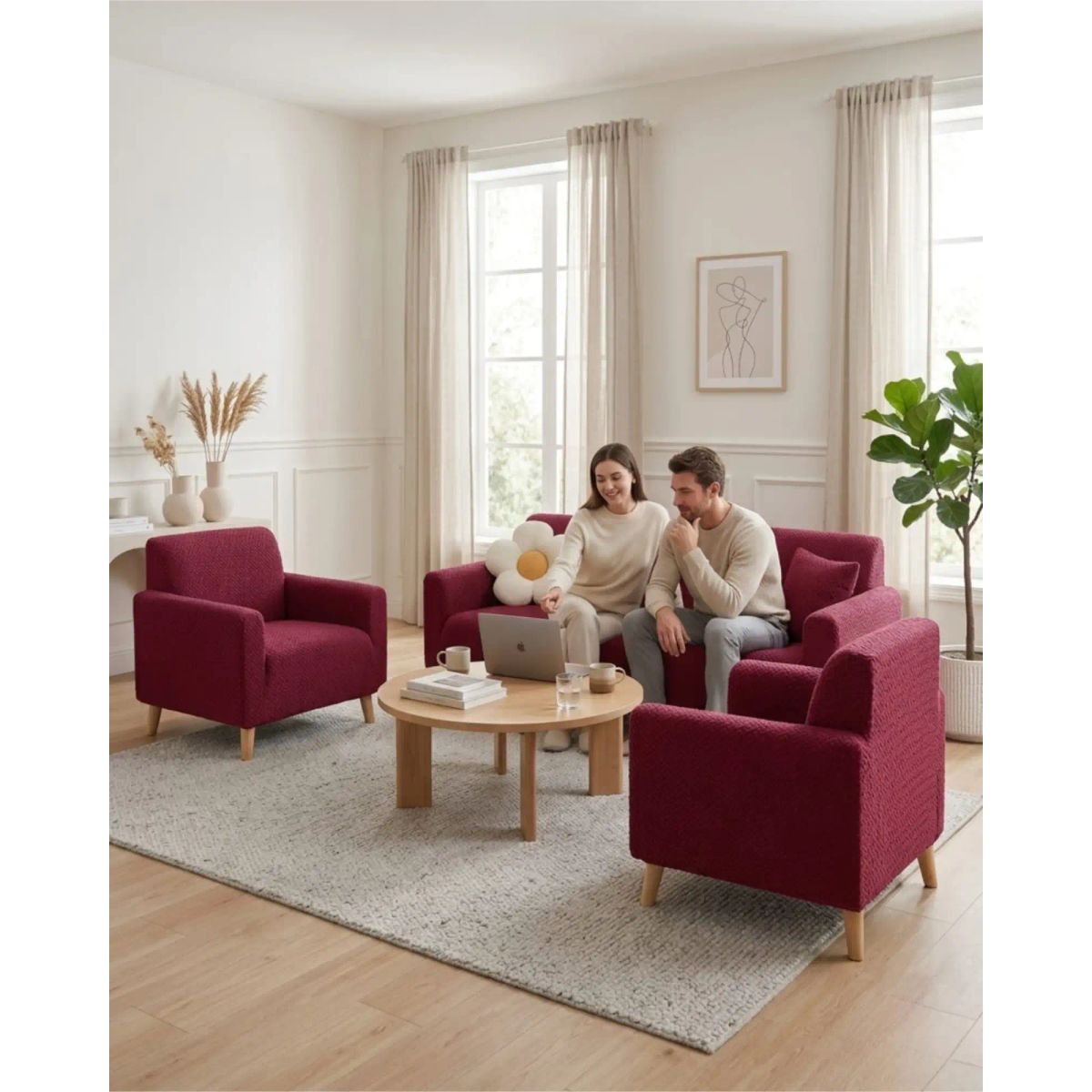 GENERICO - Juego de Cubre Sillón 3+1+1 Texturizado Premium - Ajuste Perfecto
