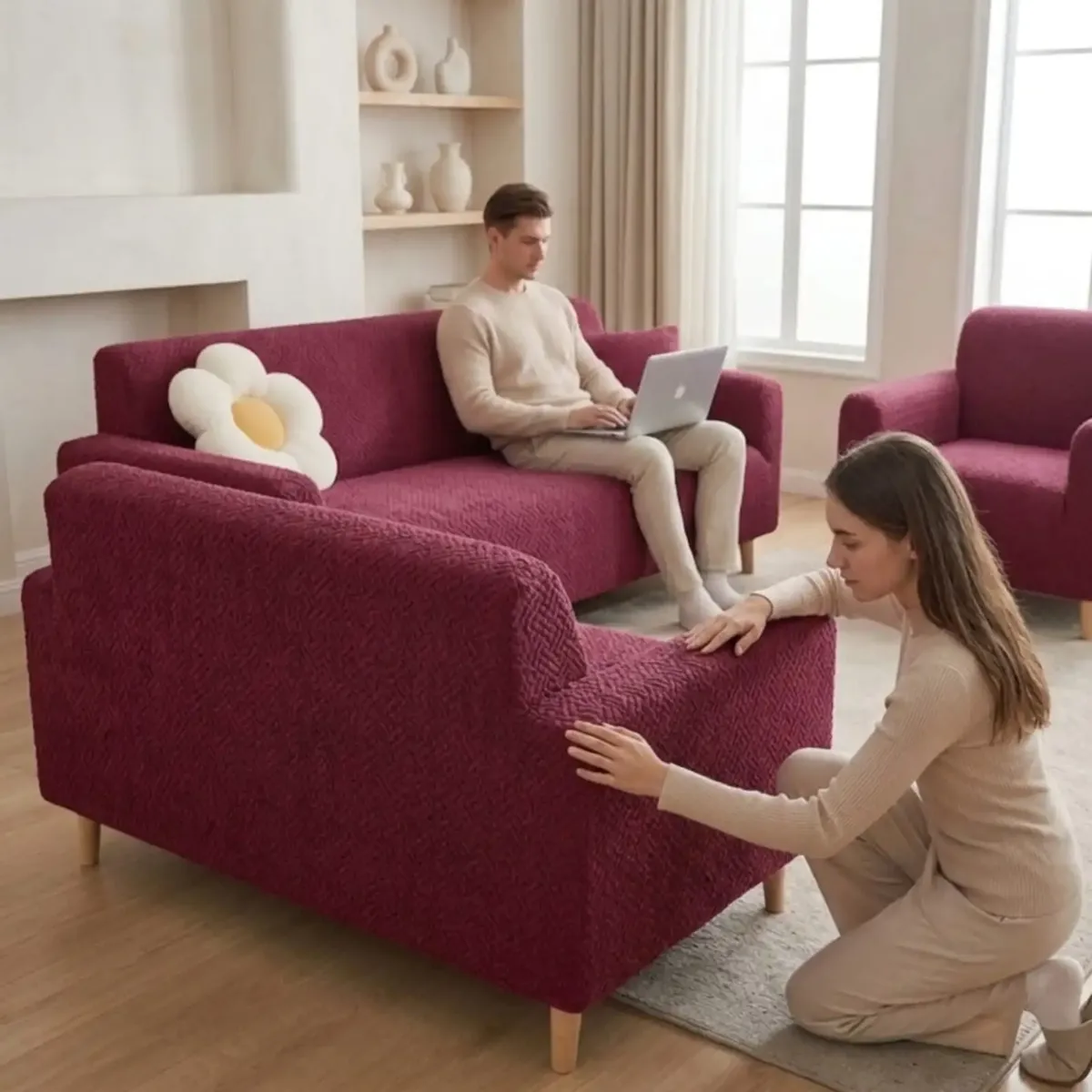 GENERICO - Juego de Cubre Sillón 3+1+1 Texturizado Premium - Ajuste Perfecto