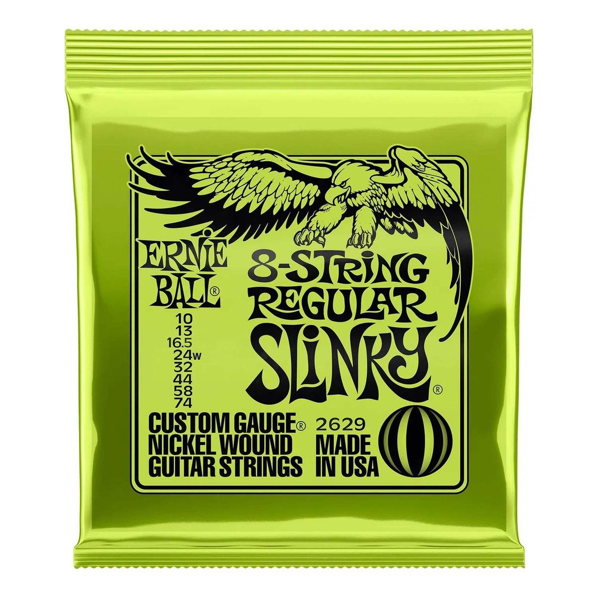 ERNIE BALL - Ernie Ball 2629 Cuerdas para Guitarra de 8 cuerdas Regular Slinky 8 Nickel Plated Steel 10--74