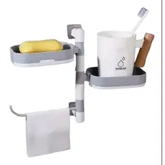 GENERICO - Organizador De Ducha Jabonera Giratoria Repisa Toalla Baño Color Blanco con Gris