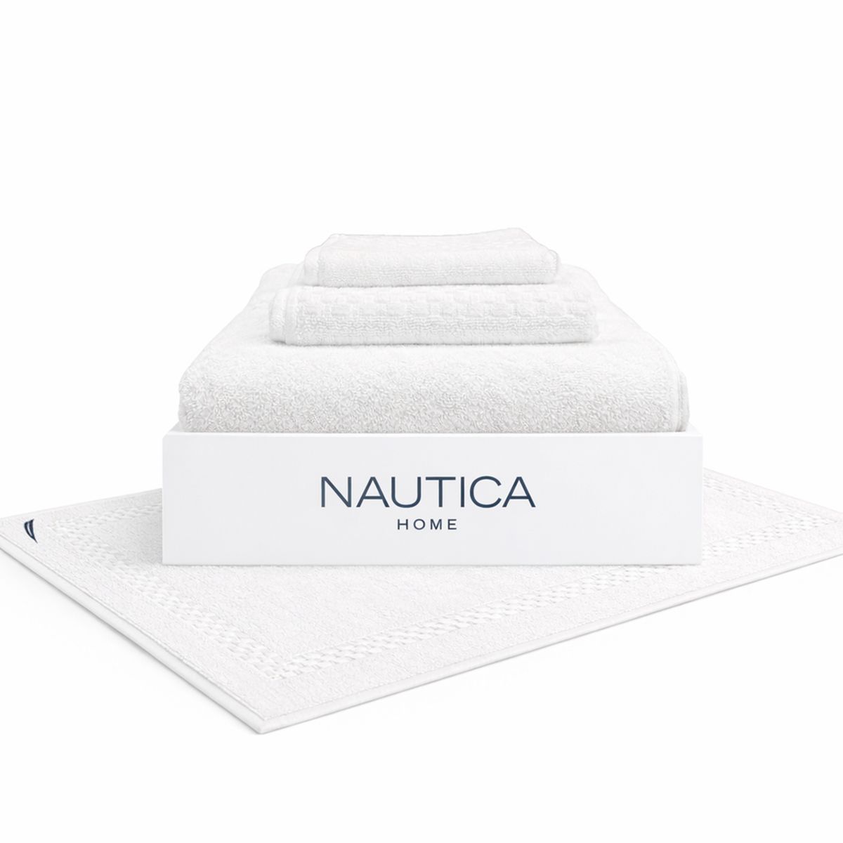 NAUTICA - Set 4 Toallas Nautica SIGNATURE Cara+mano+cuerpo+piso 100% algodón alta calidad blanco