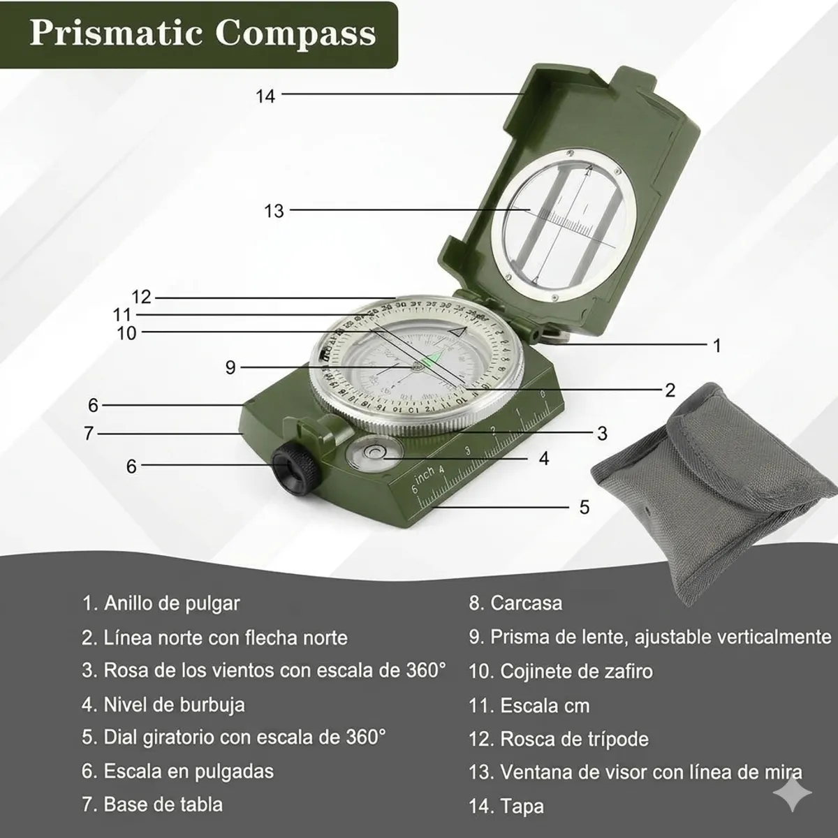GENERICO - Brújula Militar Luminosa Multifunción con Inclinómetro Ip65