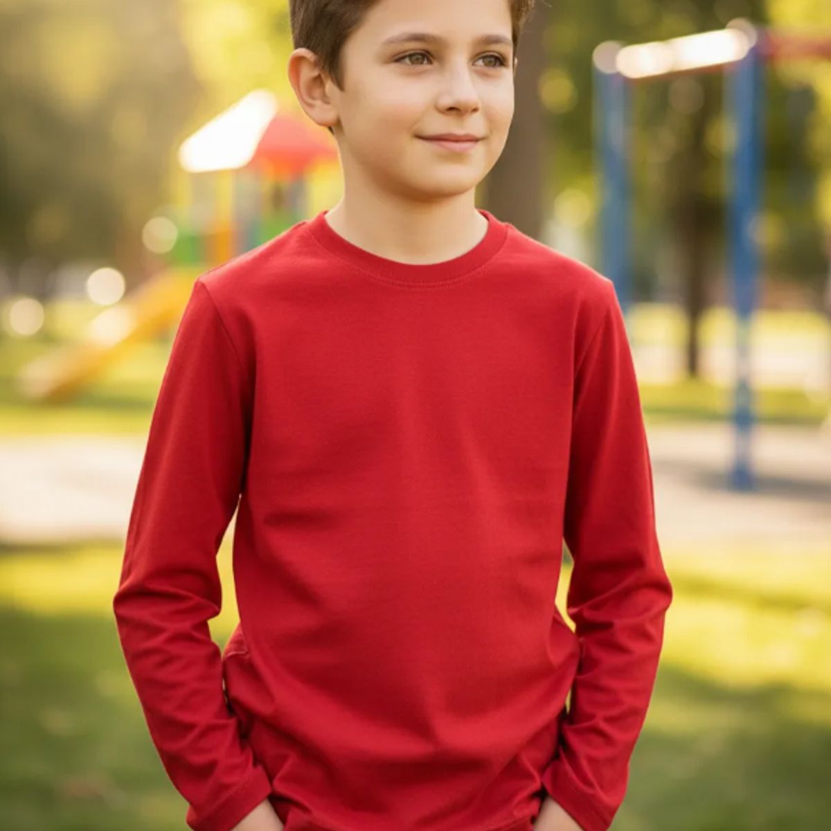 AGW - Pack 3 Camisetas Rojas Niño 100% Algodón Manga Larga