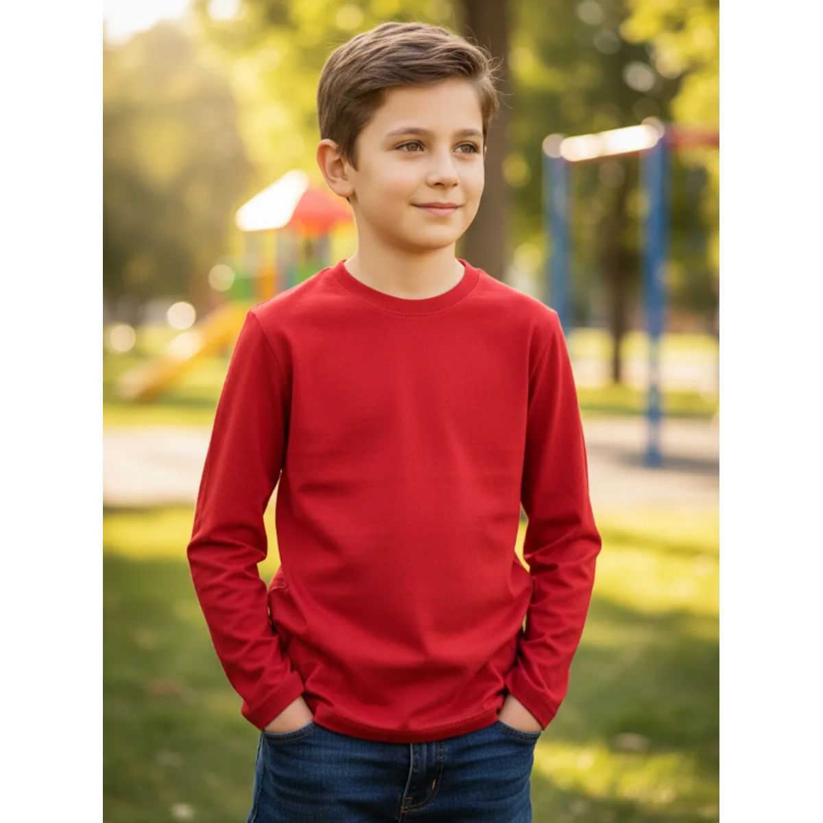 AGW - Pack 3 Camisetas Rojas Niño 100% Algodón Manga Larga