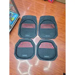GENERICO - Set alfombras pisaderas goma Tunning autos camionetas y SUV negro con rojo
