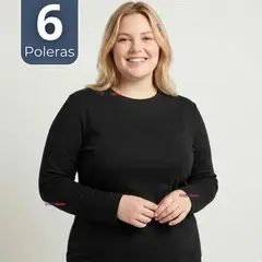UTILISIMO - Pack 6 Camisetas Poleras Bambú Primera Capa Negro Manga Larga Mujer