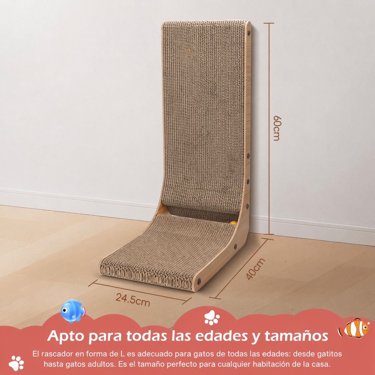 PETPRO - Rascador Cama Cartón Forma L Gato Incluye Pelota