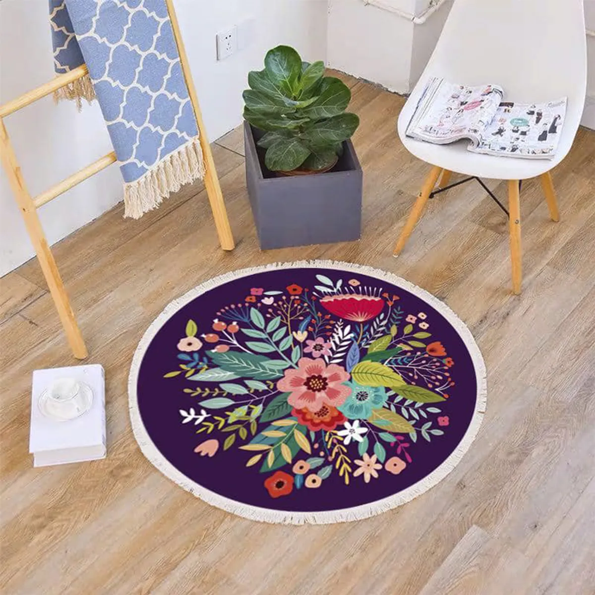 GENERICO - Alfombra de Lino Redonda Morada Diseño