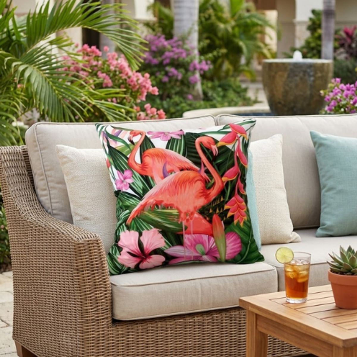 GENERICO - Set 6 Cojin Decorativo Estampado Flamenco Flores 43x43cm