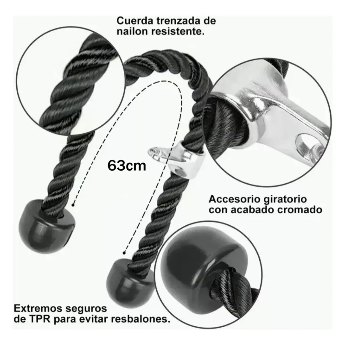 GENERICO - Cuerda Soga para Triceps, Biceps Polea Mancuernas Fitness