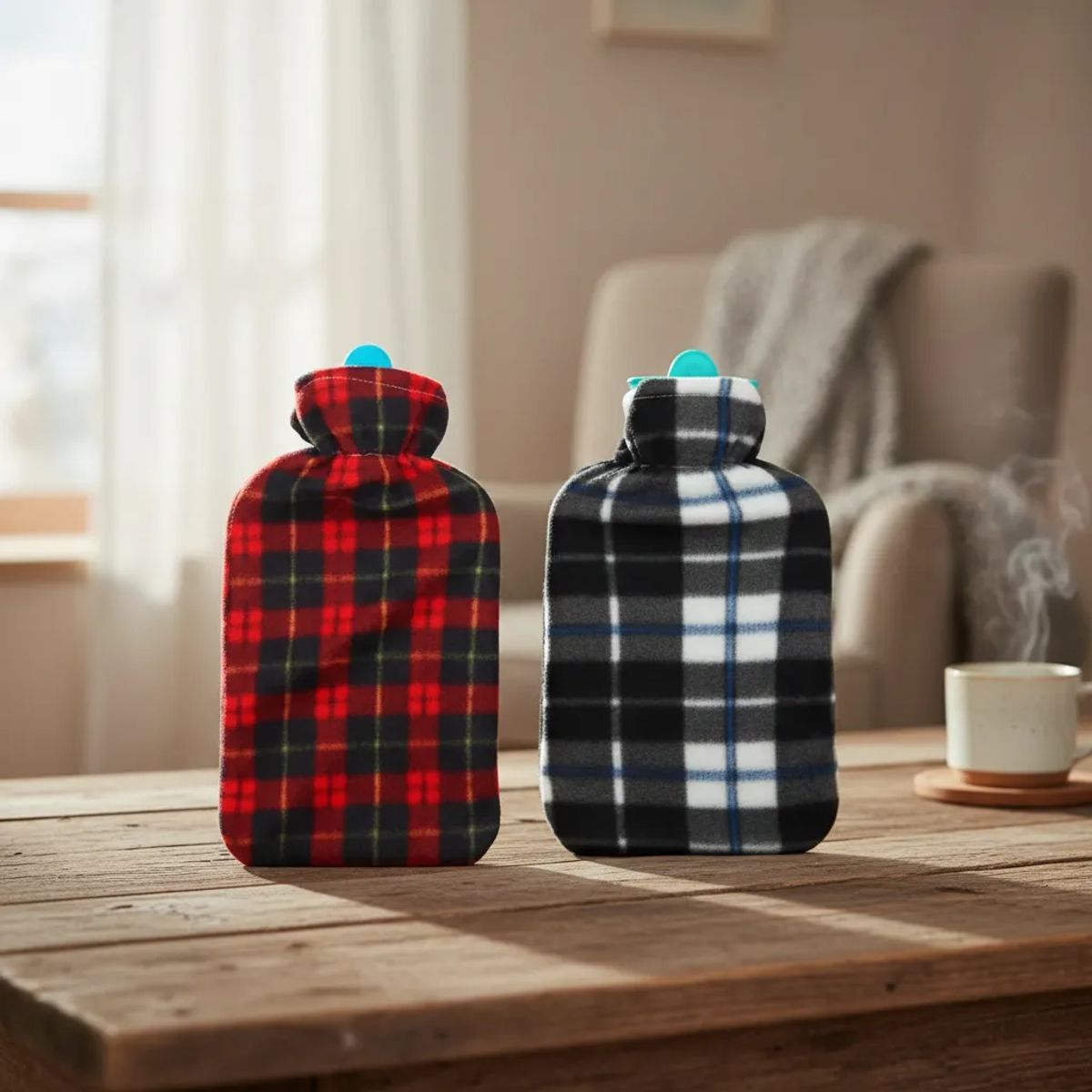 GENERICO - Pack 2 Guatero De Agua Caliente Con Funda Diseño Escocés 2000ml