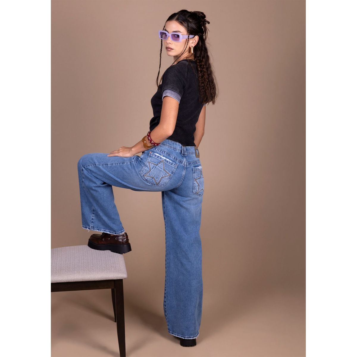 EFESIS - Jeans Wide Tiro Bajo Mujer