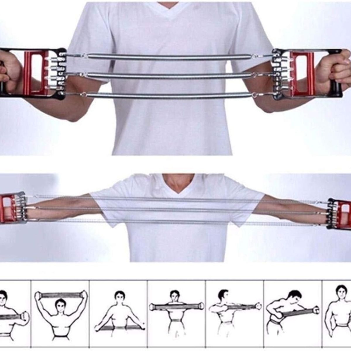 GENERICO - Extensor con Manijas Pecho Brazos 5 Resortes Fitness
