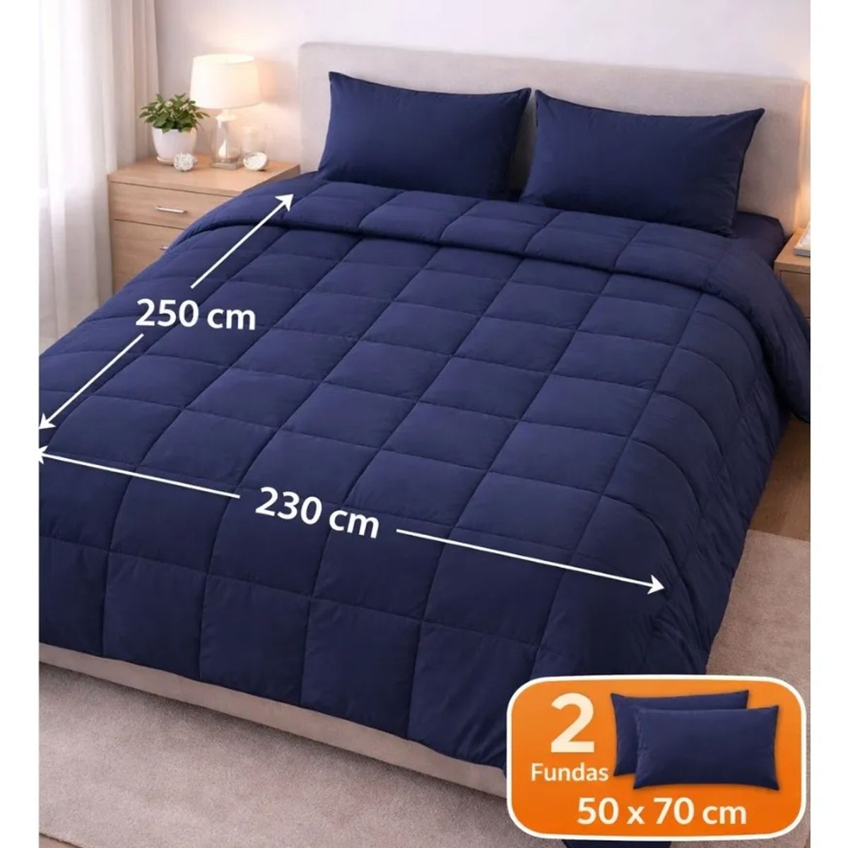 GENERICO - Plumon Nordico Invierno 2 Plazas Caliente Suave 230*250 color Azul