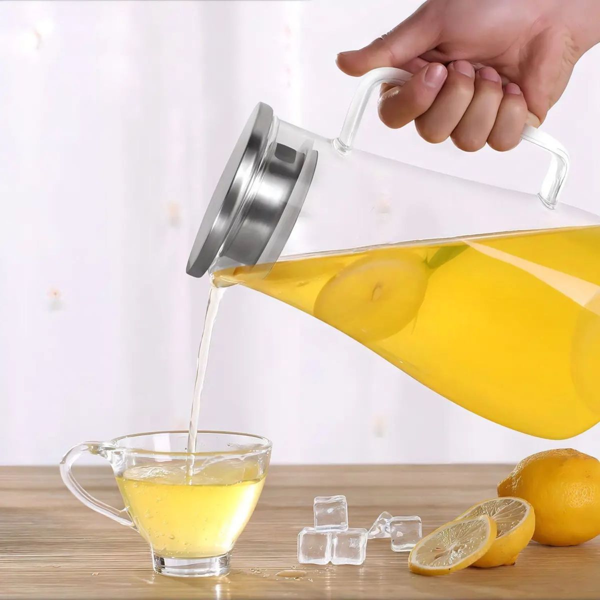 GENERICO - Jarra Vidrio Borosilicato Con Tapa 1.8L Para Bebida