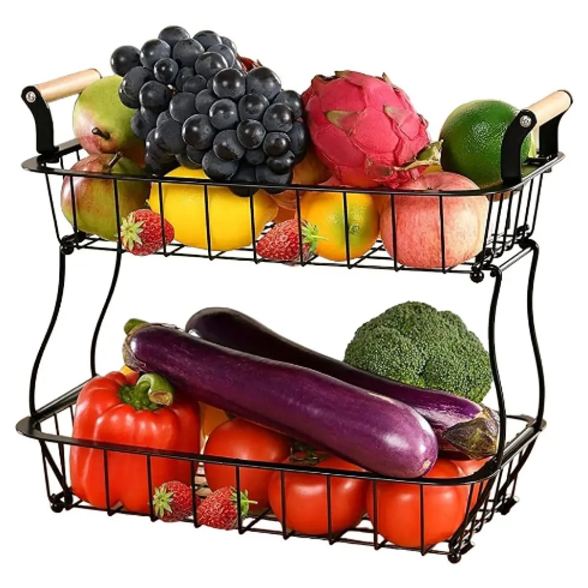 GENERICO - Cesta 2 Niveles Organiza Almacena Frutas Verduras Pan Cocina