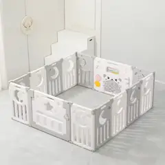 GENERICO - Corral de bebé 150 x 150 x 60 cms blanco con gris, incluye 50 pelotas plásticas de colores