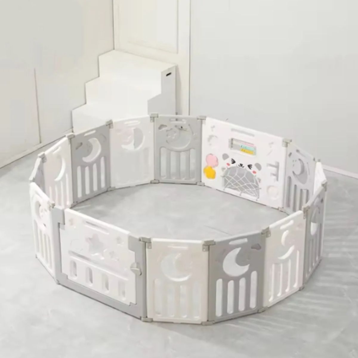GENERICO - Corral de bebé 150 x 150 x 60 cms blanco con gris, incluye 50 pelotas plásticas de colores