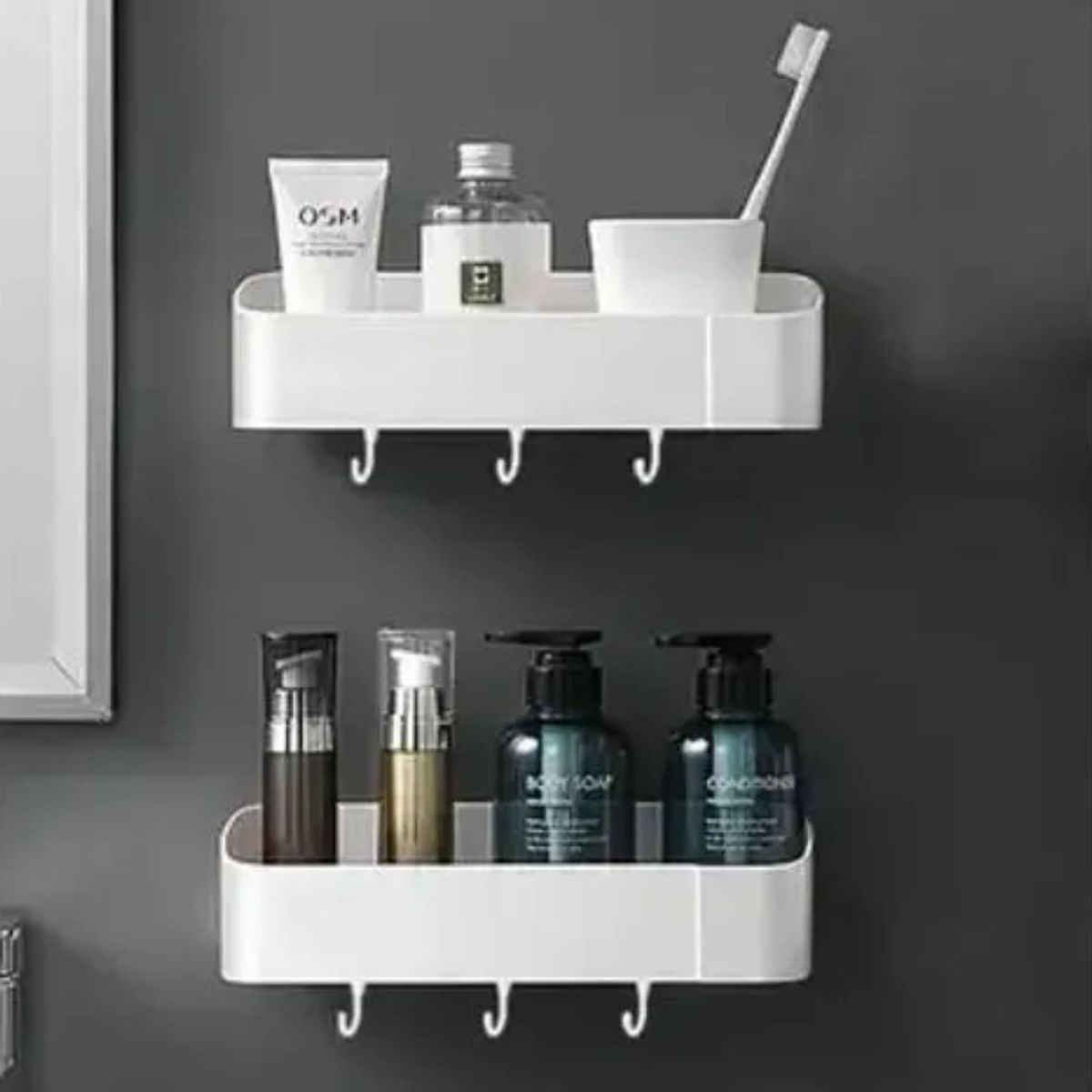 GENERICO - Organizador Ducha Baño Cocina Plástico Adhesivo Perchas