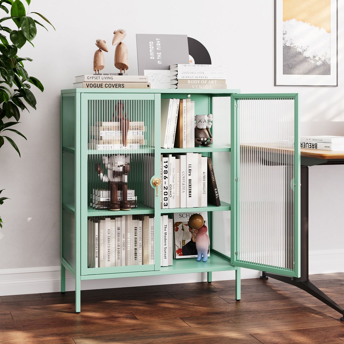 GENERICO - Mueble vitrina 2 puertas 3 niveles linea Mint - SC-DC-H004 / Verde