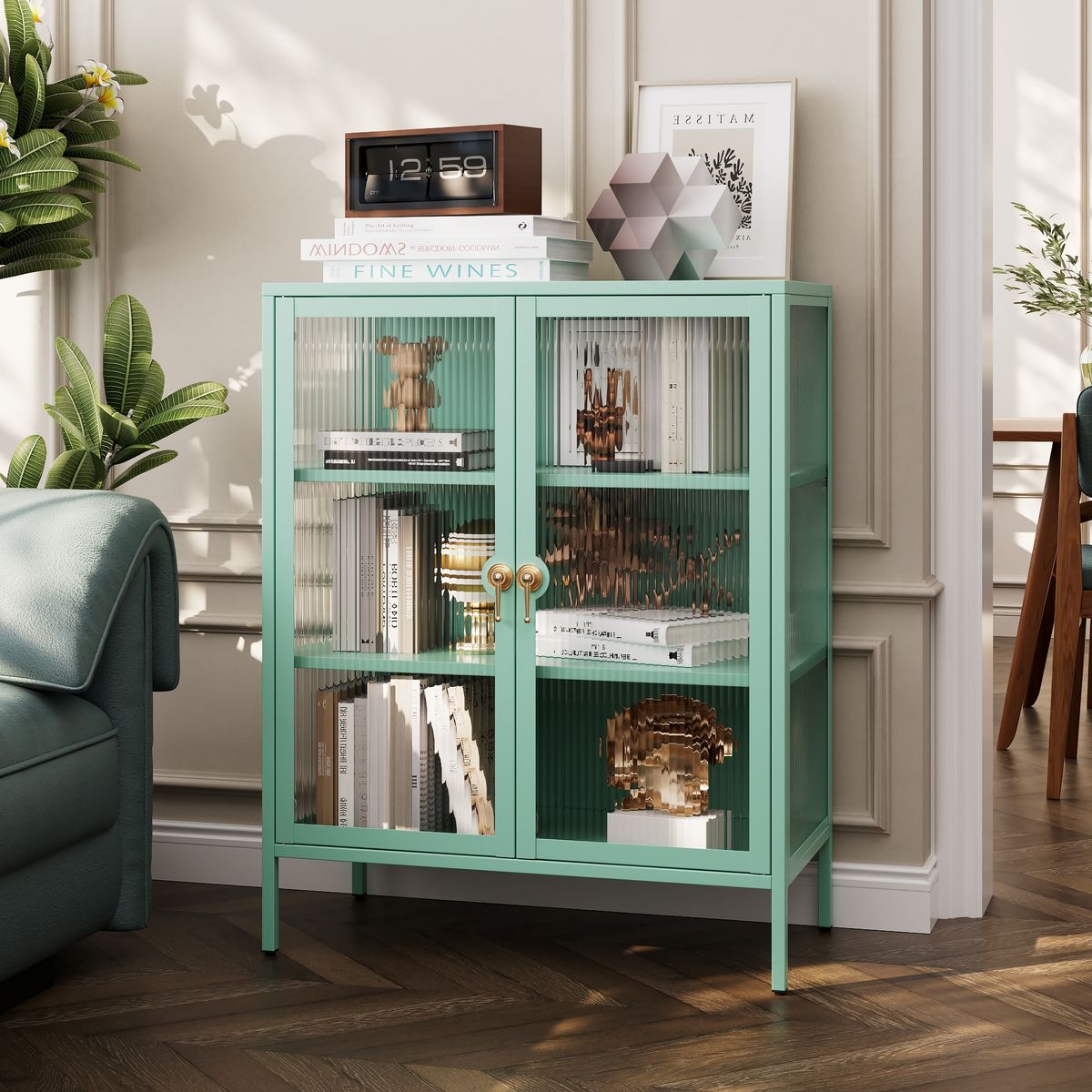 GENERICO - Mueble vitrina 2 puertas 3 niveles linea Mint - SC-DC-H004 / Verde