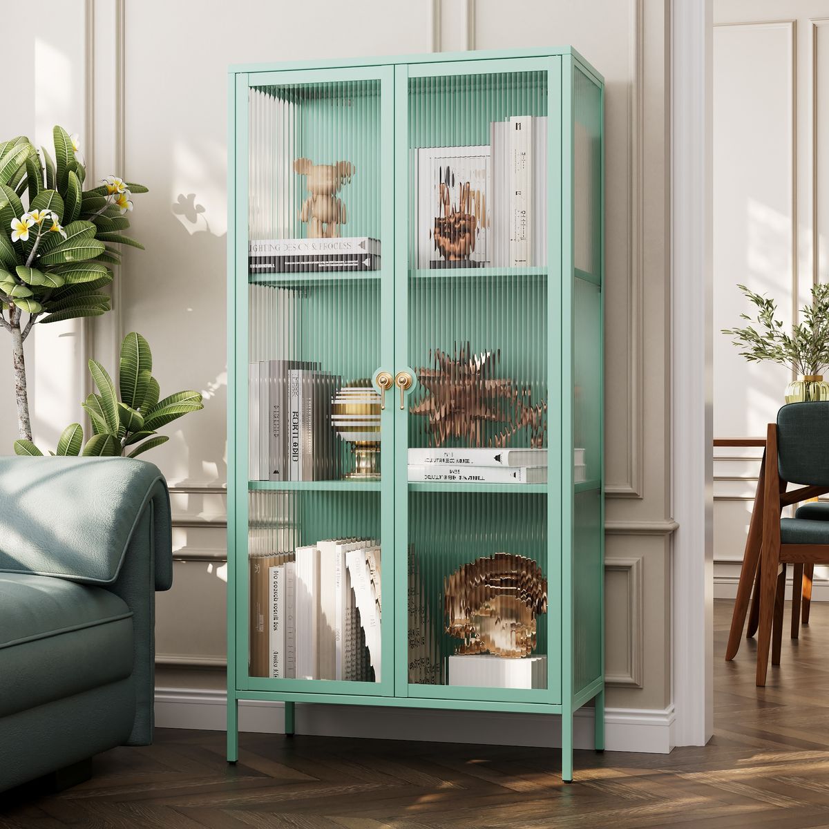 GENERICO - Mueble vitrina alto 2 puertas 3 niveles linea mint - SC-DC-H005 / Verde menta