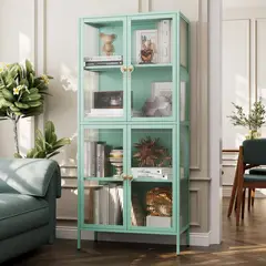 GENERICO - Mueble vitrina alto 4 puertas 4 niveles linea mint - SC-DC-H006 / Verde menta