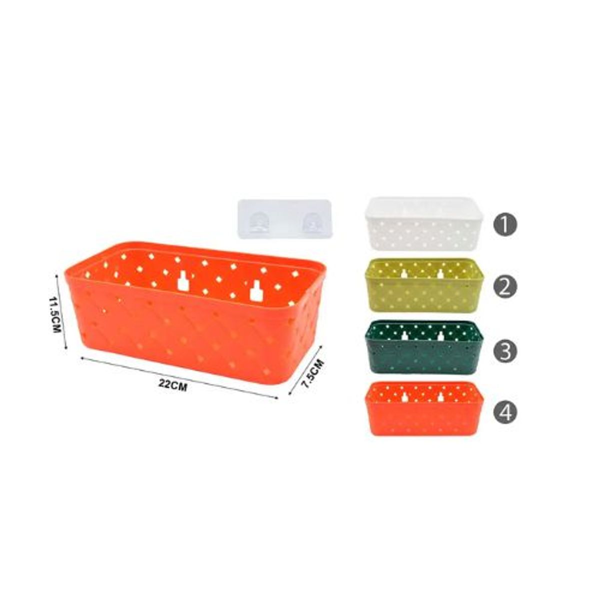 GENERICO - CESTA ORGANIZADORA DE PLASTICO CON GANCHOS ADHESIVOS 22X7.5CM