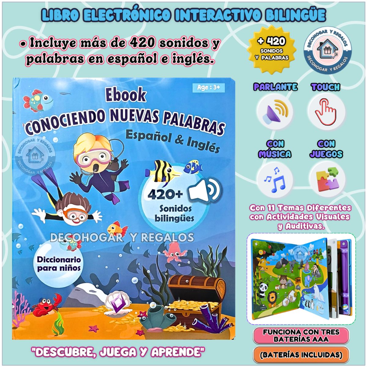 GENERICO - Juguete Libro Interactivo Didáctico Bilingüe Aprendizaje Para Niños Conociendo Nuevas Palabras