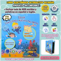 GENERICO - Juguete Libro Interactivo Didáctico Bilingüe Aprendizaje Para Niños Nuevas Palabras Recargable