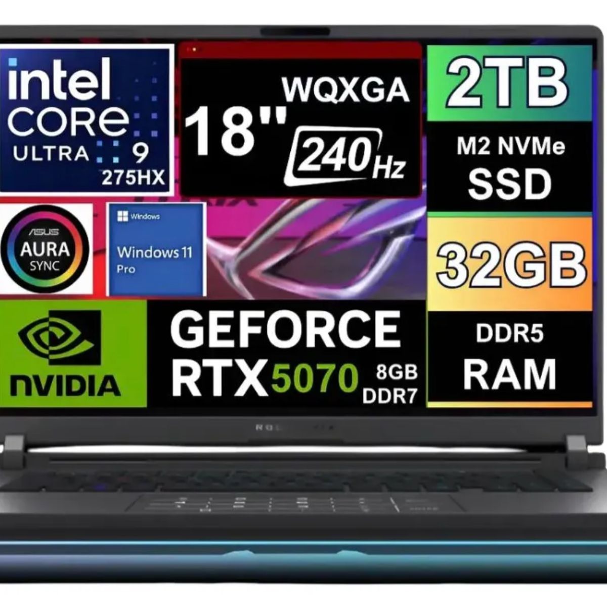ASUS - NOTEBOOK GAMER Asus Rog Strix G18 2025 WQXGA 240HZ ULTRA 9 275HX SSD 2TB 32GB  RTX 5070 8GB